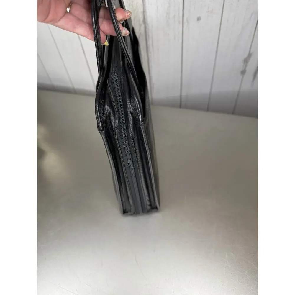Vintage Full Grain Leather Planner Classic Black Handles Full Zip Organizer